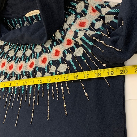 Soft Surroundings Dahlia Fair Isle Sweatshirt Blue Embroidered Beaded Sz M - Picture 9 of 10